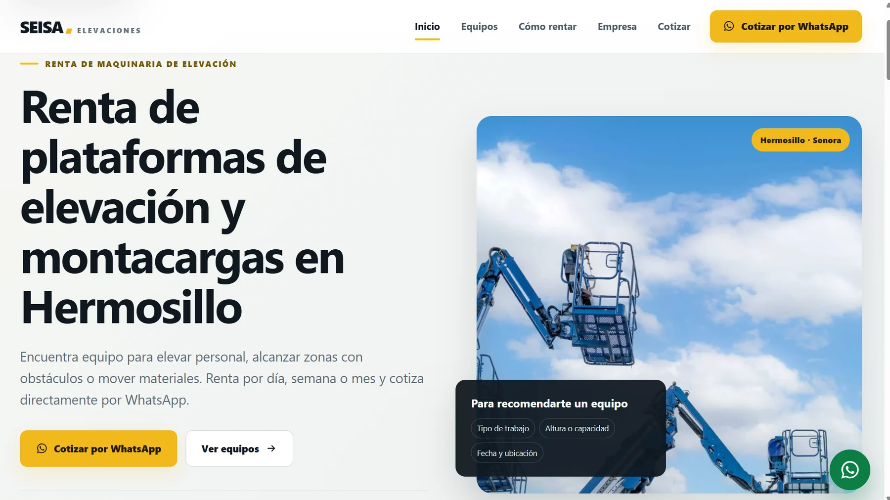 Sitio web completo de SEISA Elevaciones
